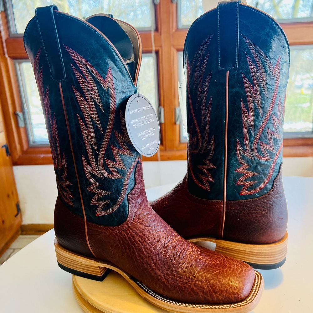 Horse Power Cowboy Boots Men's 11 EE Wide Shrunken‎ Bullhide Commanche Navy NWT